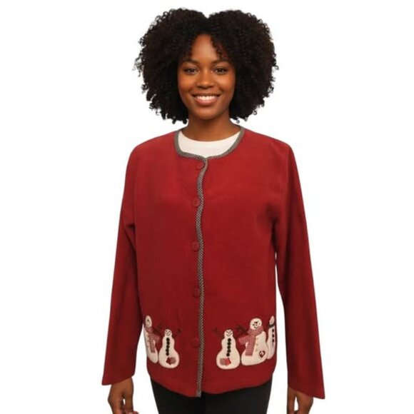 Really Ugly Vintage Christmas Sweater/ Button Down Red Cardigan. Size Medium. - Picture 1 of 13